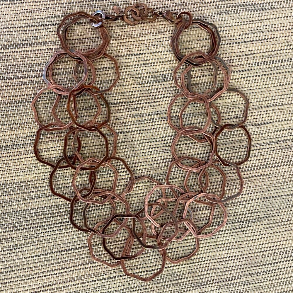 Copper Linked Necklace Geometric Statement Collar - image 4